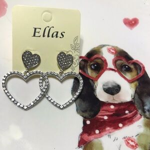 Pave Heart Clear Jeweled Earrings